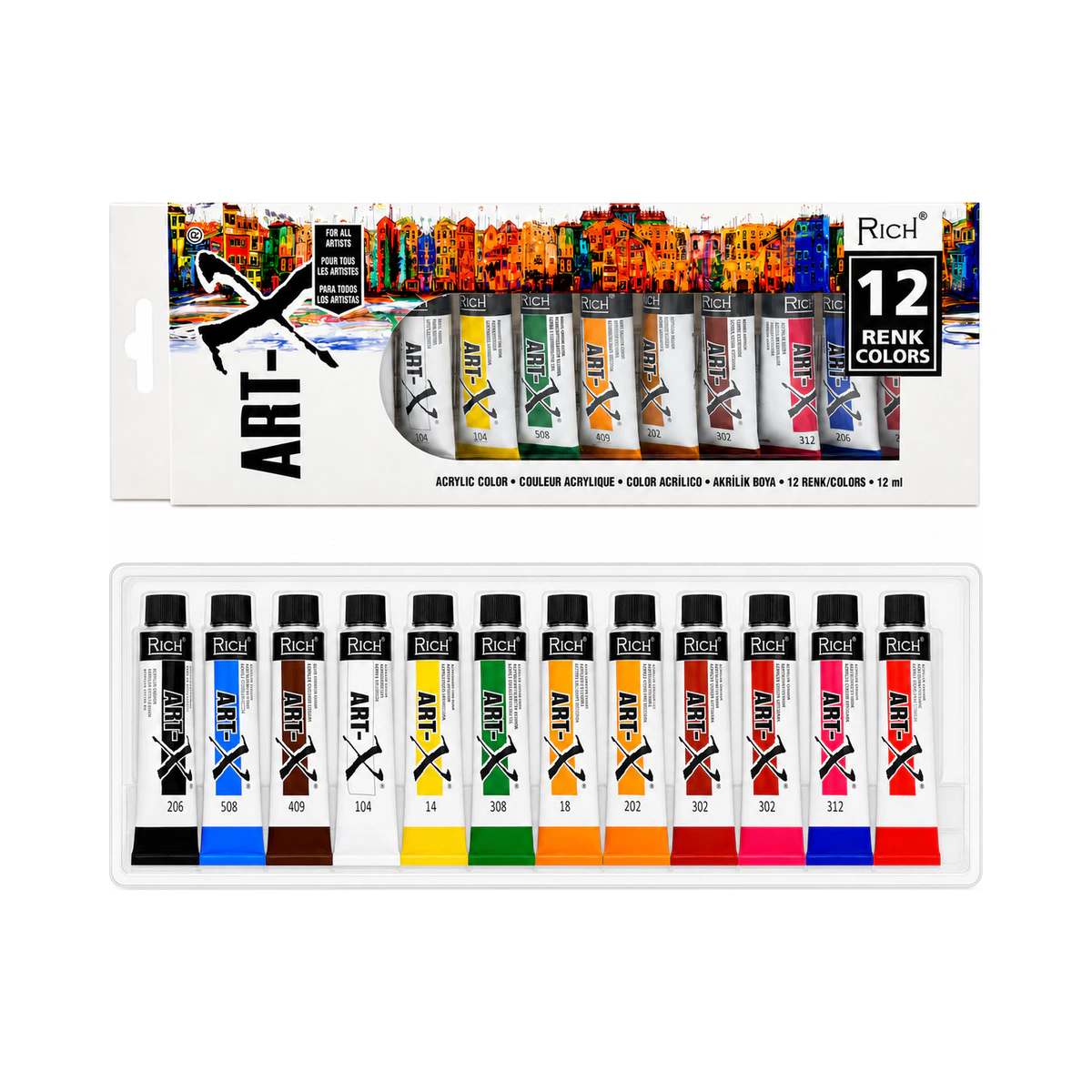 Rich Art-X 12x12ml Tüp Akrilik Boya Seti